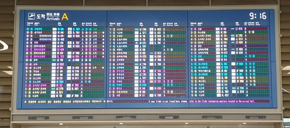 Incheon airport arrival dash board